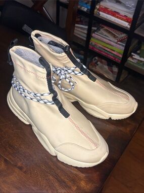 Men's Cream High-Top Sneakers with Black-White Rope Laces